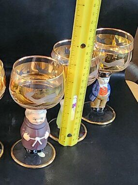 Set of 6 -Goebel Hummel Figure Gold Leaf Wine Glasses